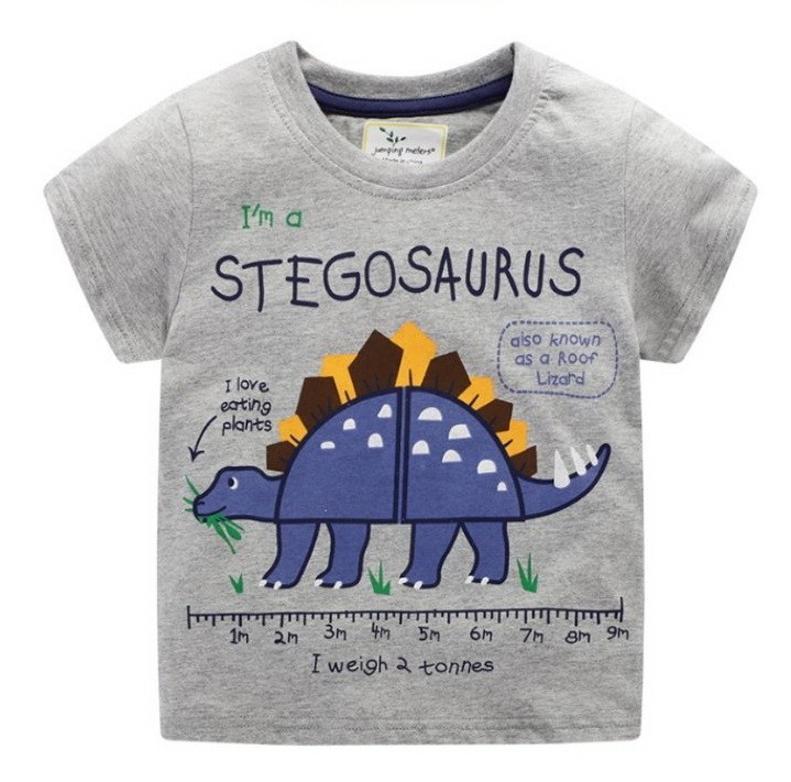 

Детская летняя футболка для мальчика Stegosaurus Jumping Meters серо-синяя 90 р-р