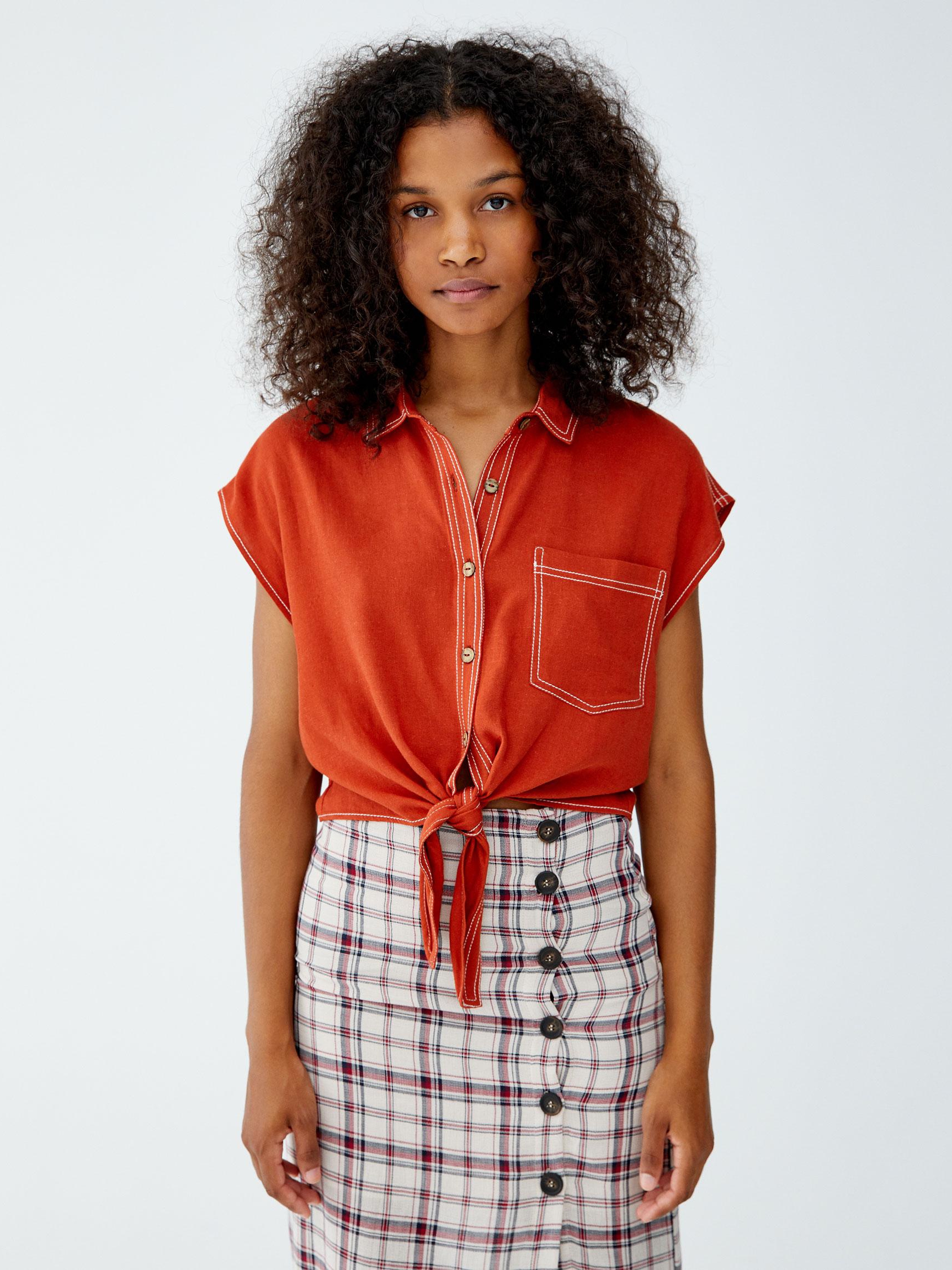 

Топ Pull & Bear 9471392635-ACOR S Кирпичный с белым