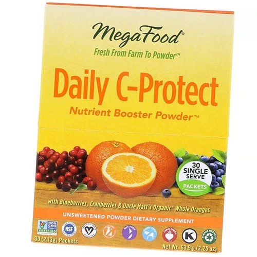 

Ежедневная поддержка здоровой иммунной системы, Daily C-Protect Nutrient Booster Powder, Mega Food 30пакетов (71343008)
