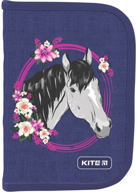 

Пенал школьный без наполнения Kite Education Beautiful horse 1 отделение 2 отворота Синий (K19-622-9)