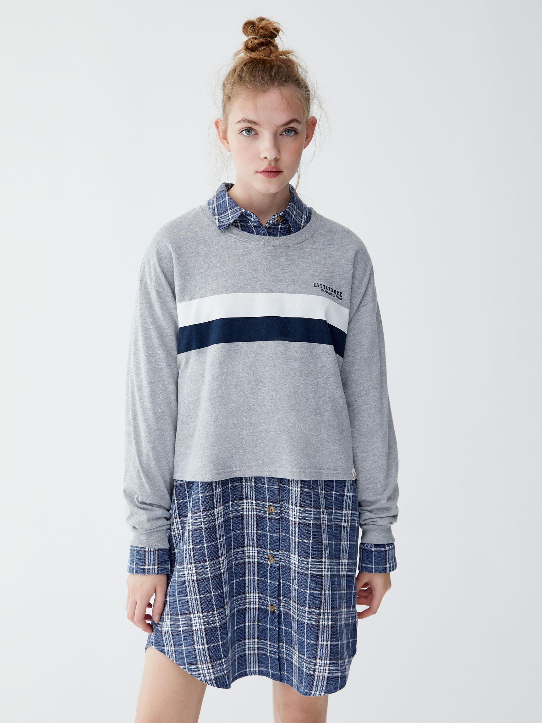 

Свитшот Pull & Bear 9245330809-AAMR M Серый с белым и синим