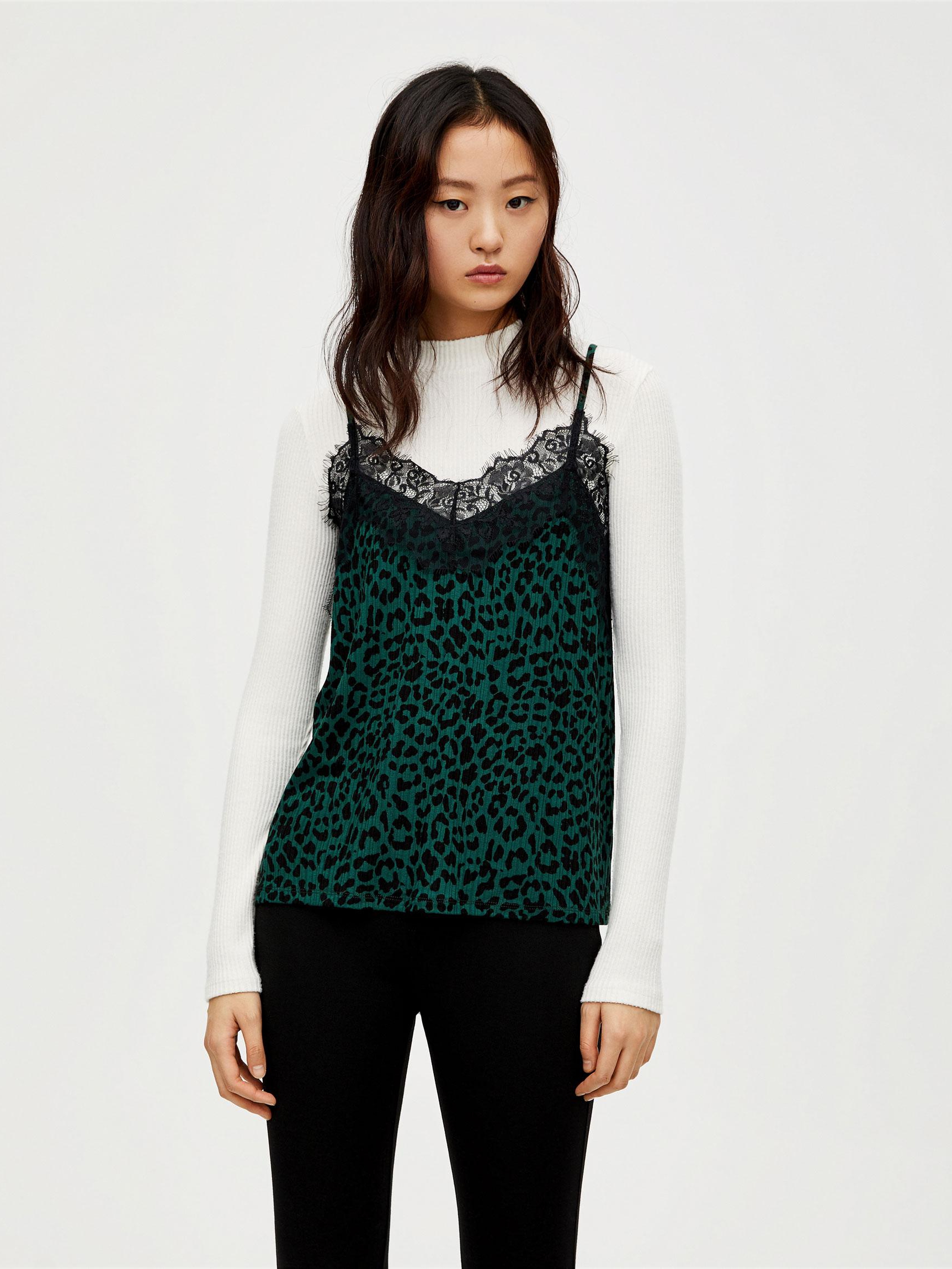 

Топ Pull & Bear 9241344500-AEEU XS Зеленый с черным