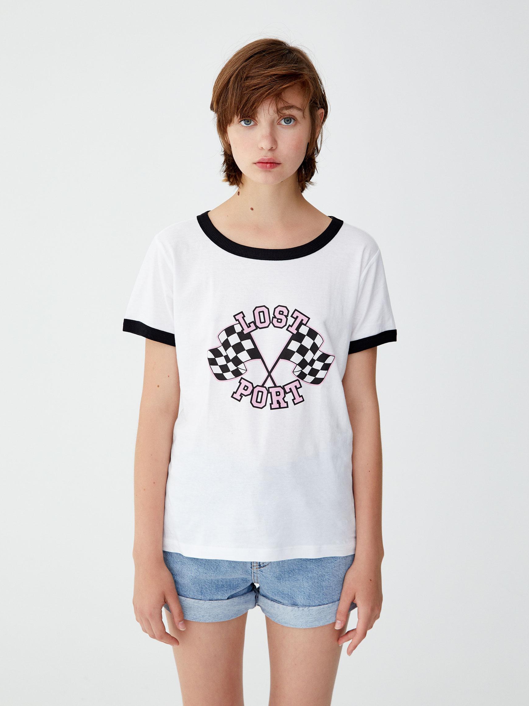 

Футболка Pull & Bear 9231377250-ACFQ S Белая с черным