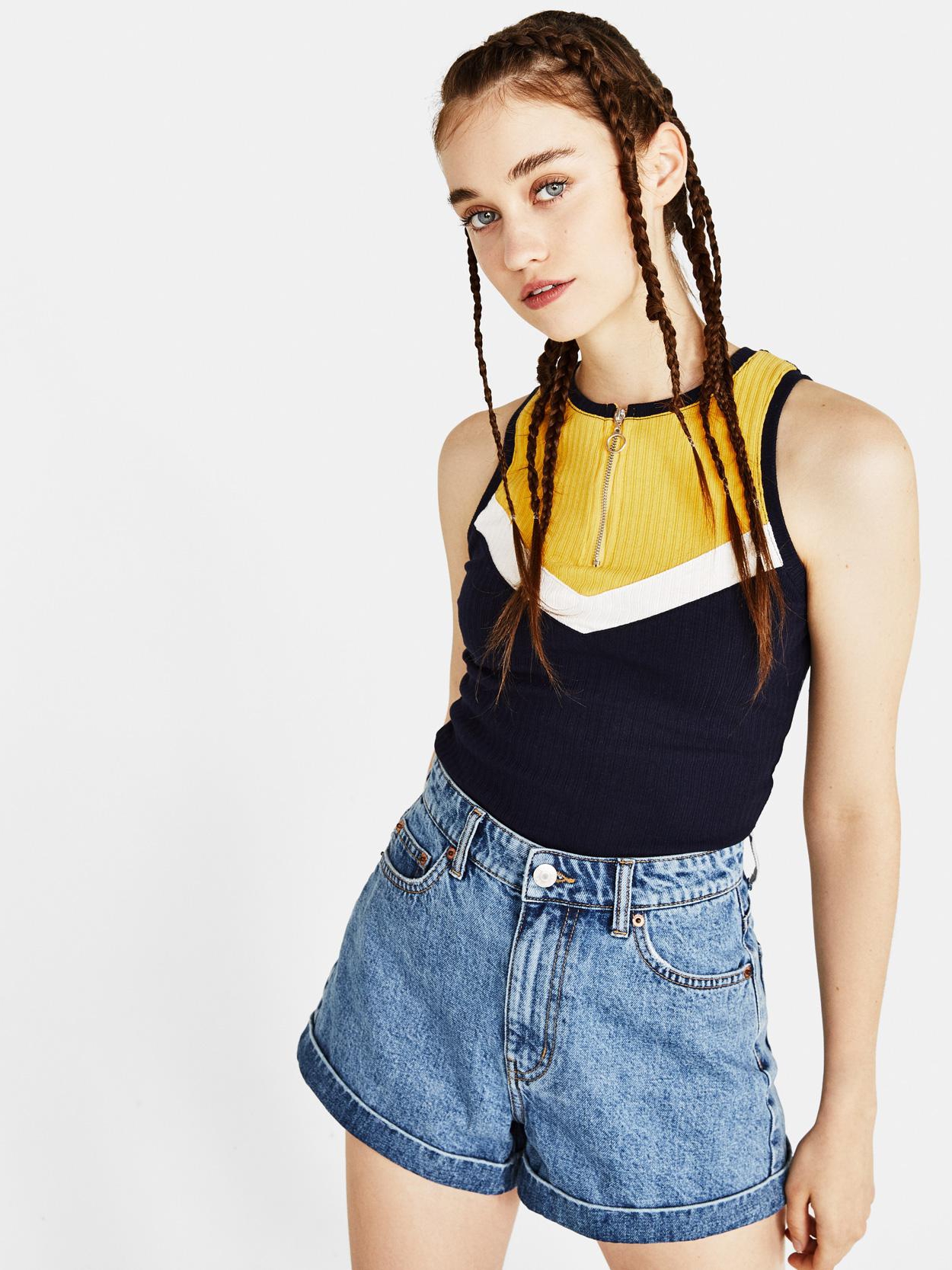 

Топ Bershka 9052831305-ABFX XS Темно-синий с белым