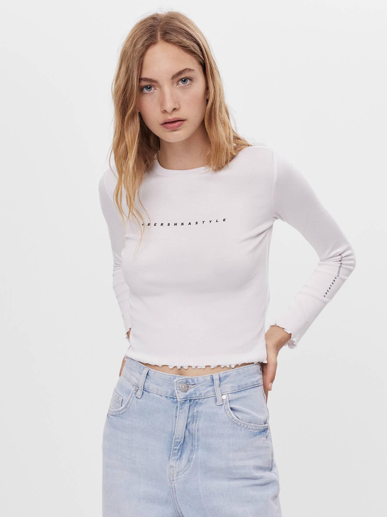 

Лонгслив Bershka 7349545250-AAWS L Белый с черным
