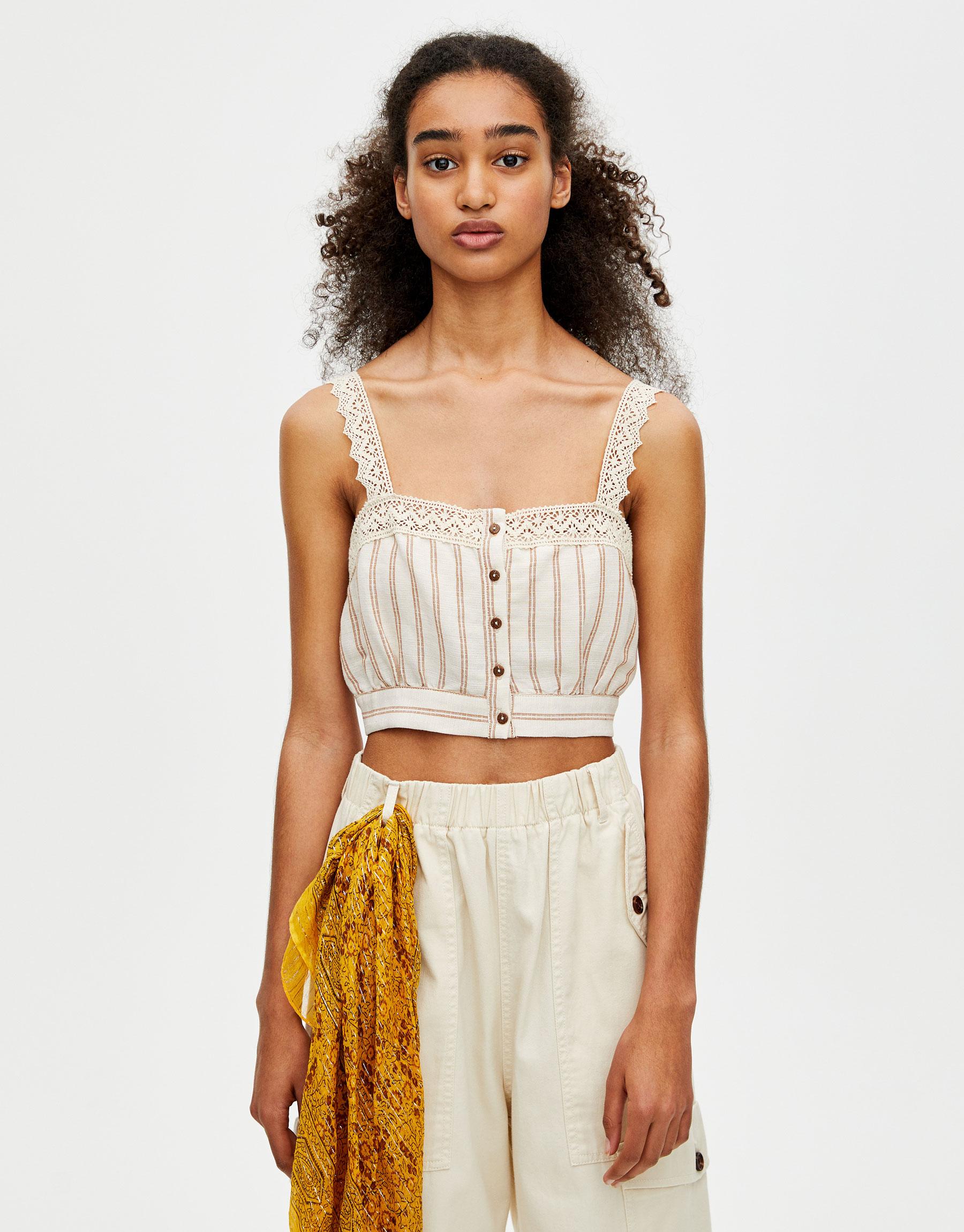

Топ Pull & Bear 5473309805-ABAO L Бежевый с коричневым
