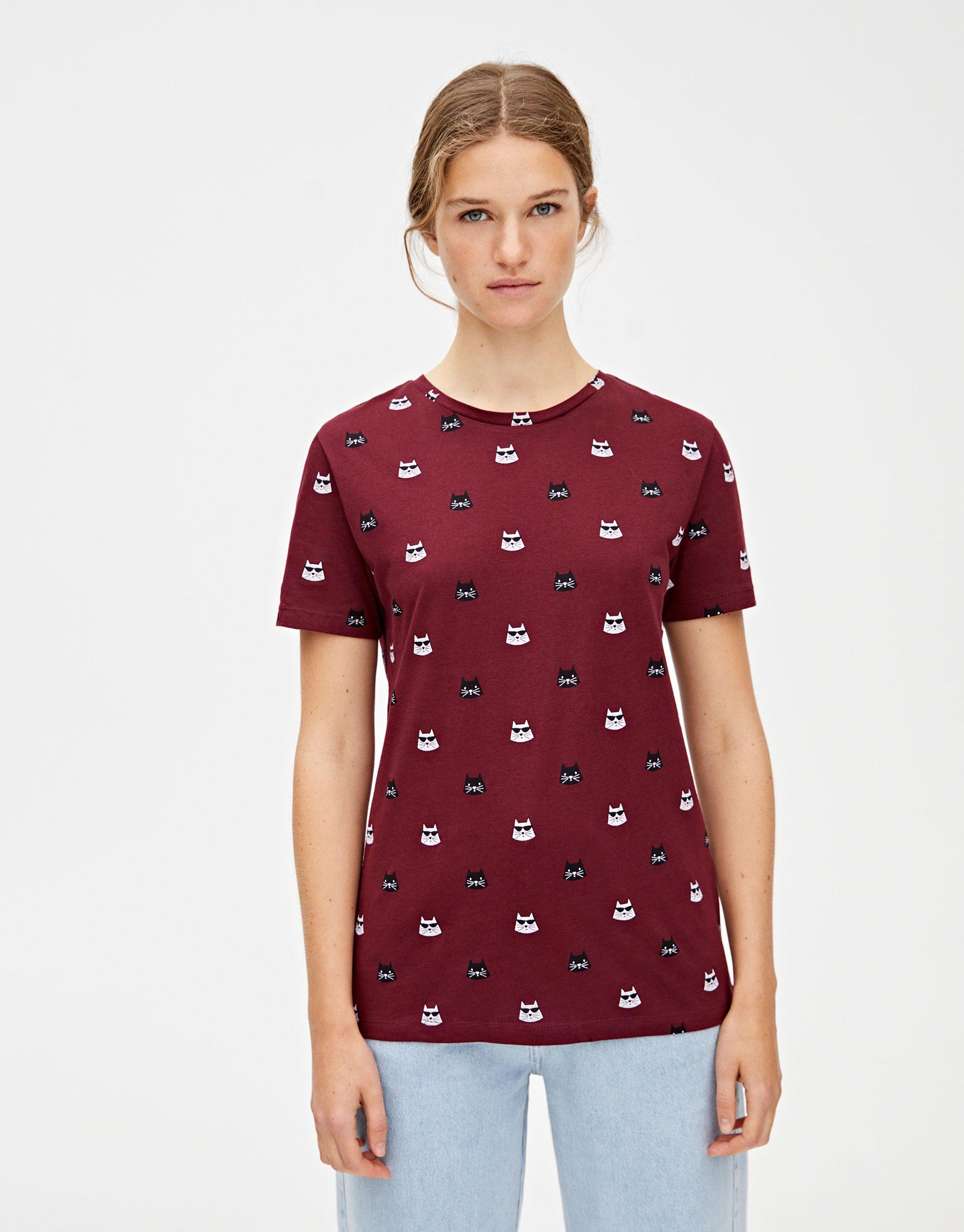 

Футболка Pull & Bear 5244242605-ABVN M Бордовая