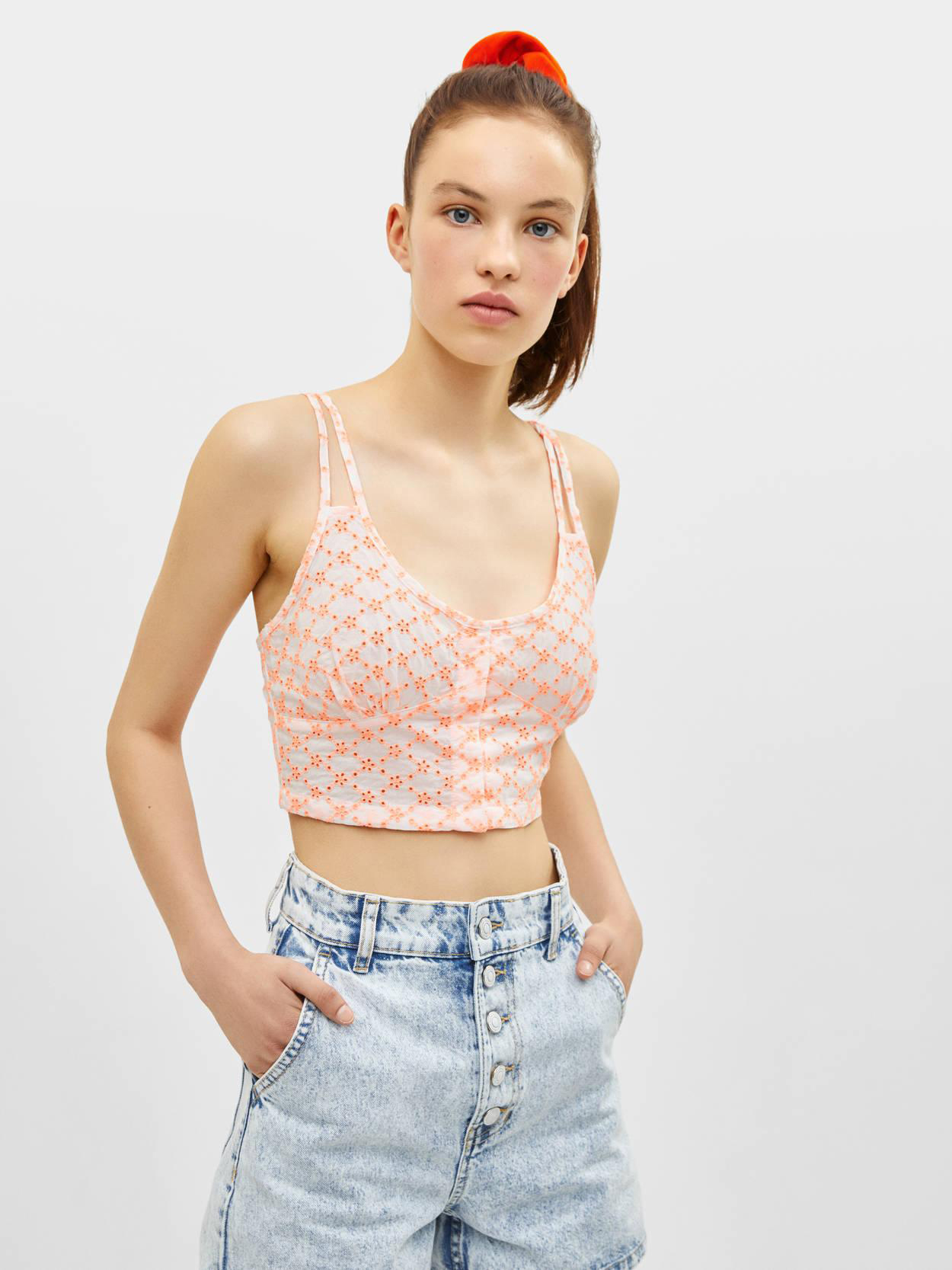 

Топ Bershka 3414494617-ABAS M Белый с коралловым