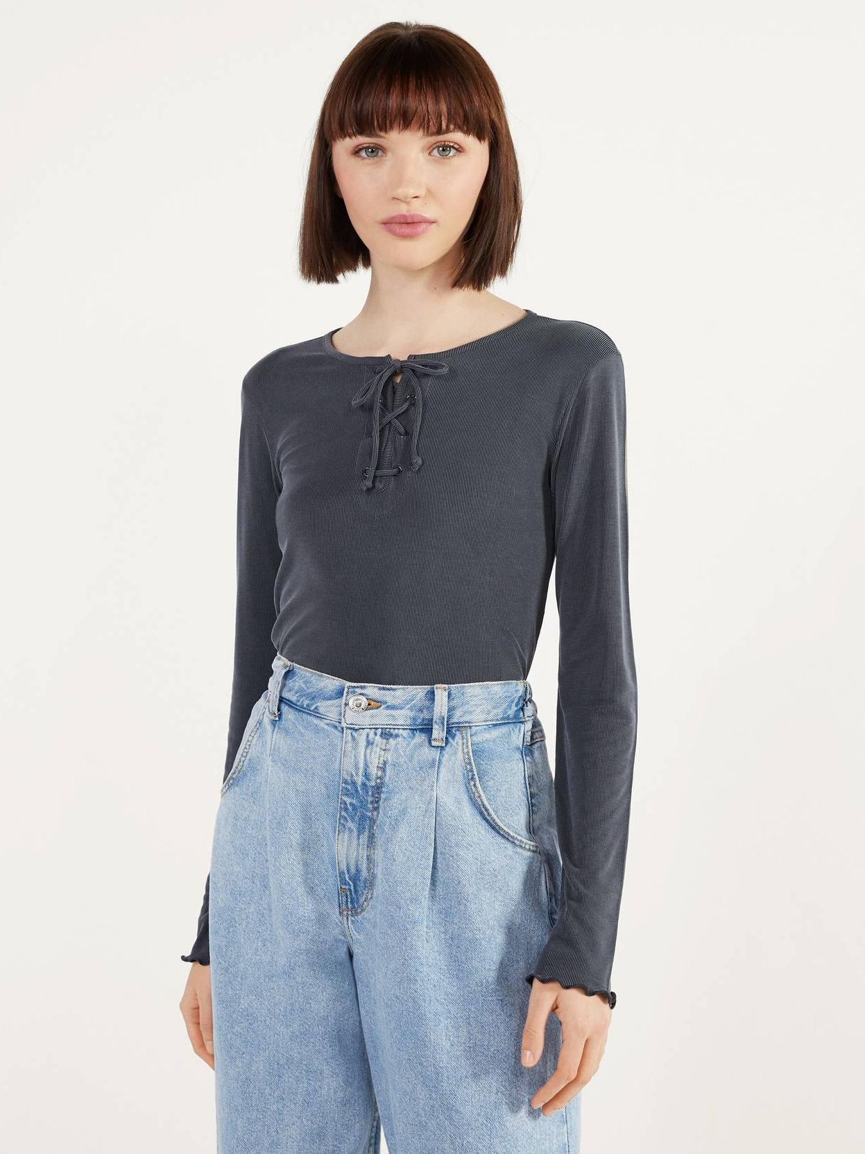 

Лонгслив Bershka 2218469800-ACXW M Темно-серый