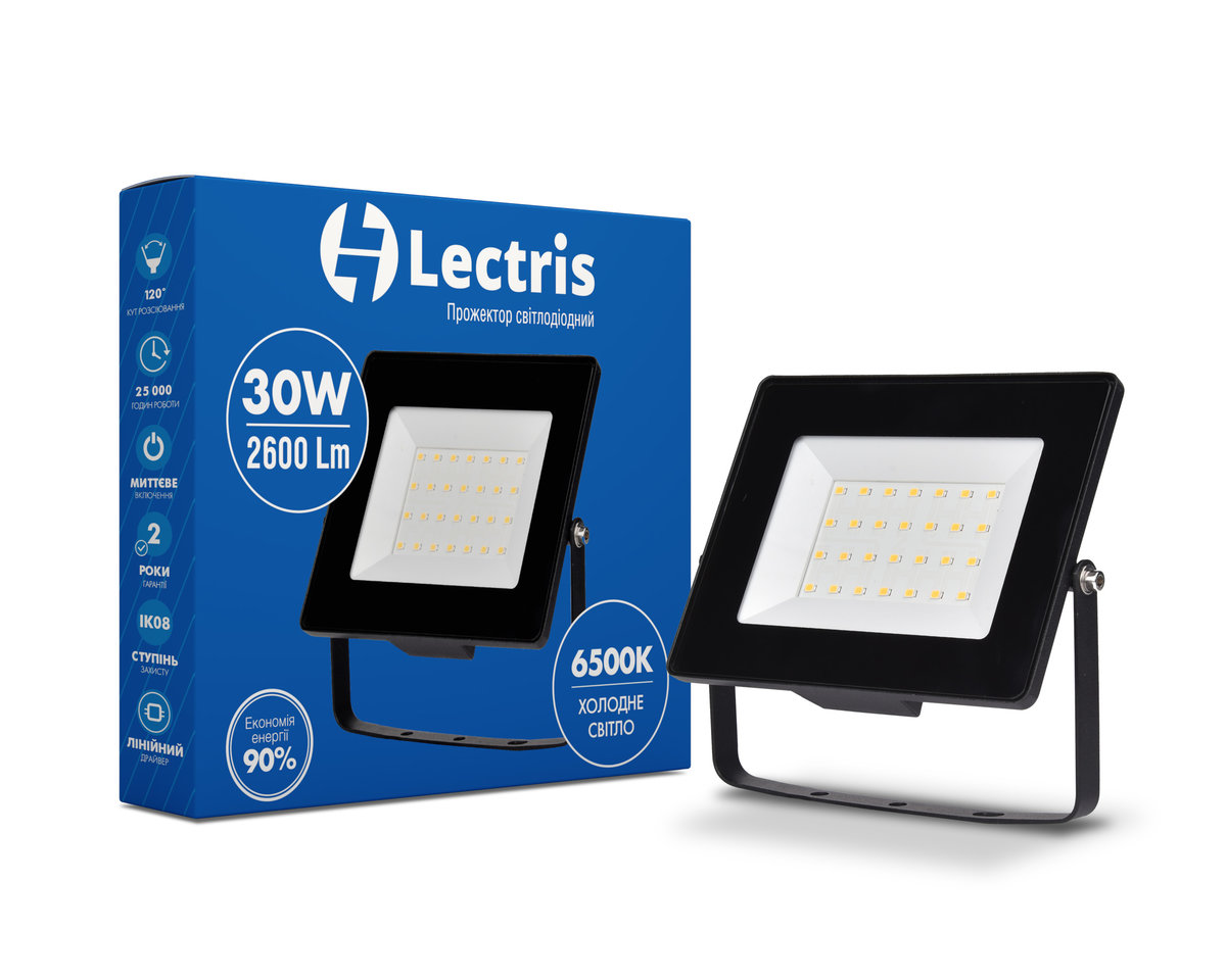 

Светодиодный прожектор Lectris LED30W 2600Лм 6500K 185-265V IP65 1-LC-3003