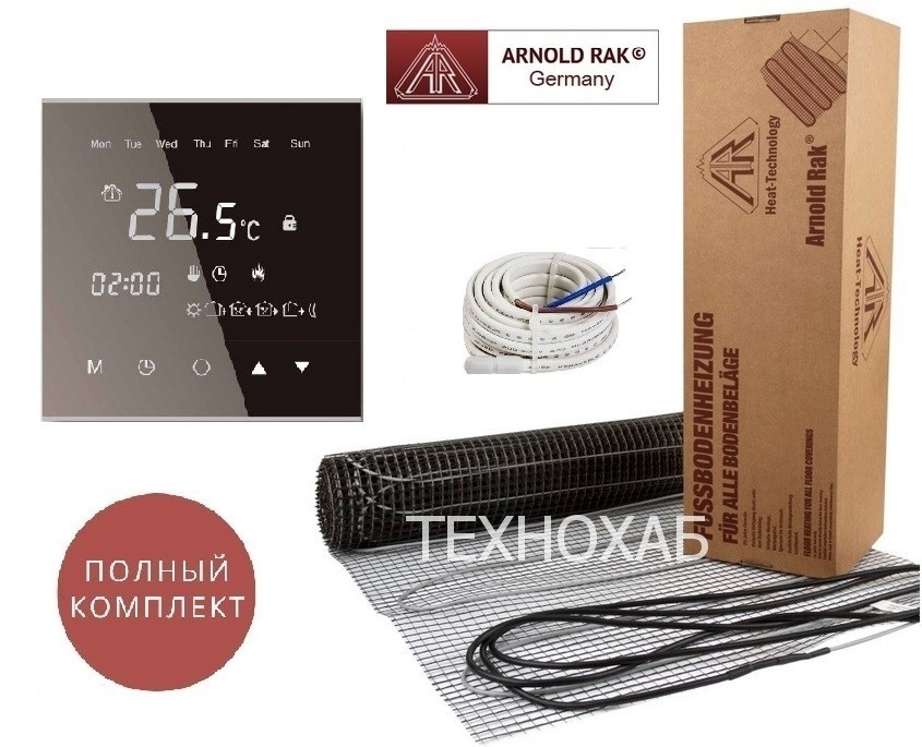 

Теплый пол Arnold Rak Standart FH/4м² /720Ват/ 180Вт/м² двухжильный нагревательный мат с сенсорным программируемым терморегулятором WarmLife черного цвета