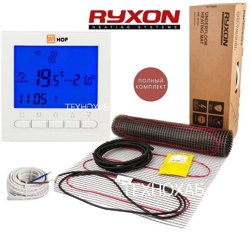 

Теплый пол RYXON HM/7м² /1400Ват/ 200Вт/м² двухжильный нагревательный мат с программируемым терморегулятором HOF pro