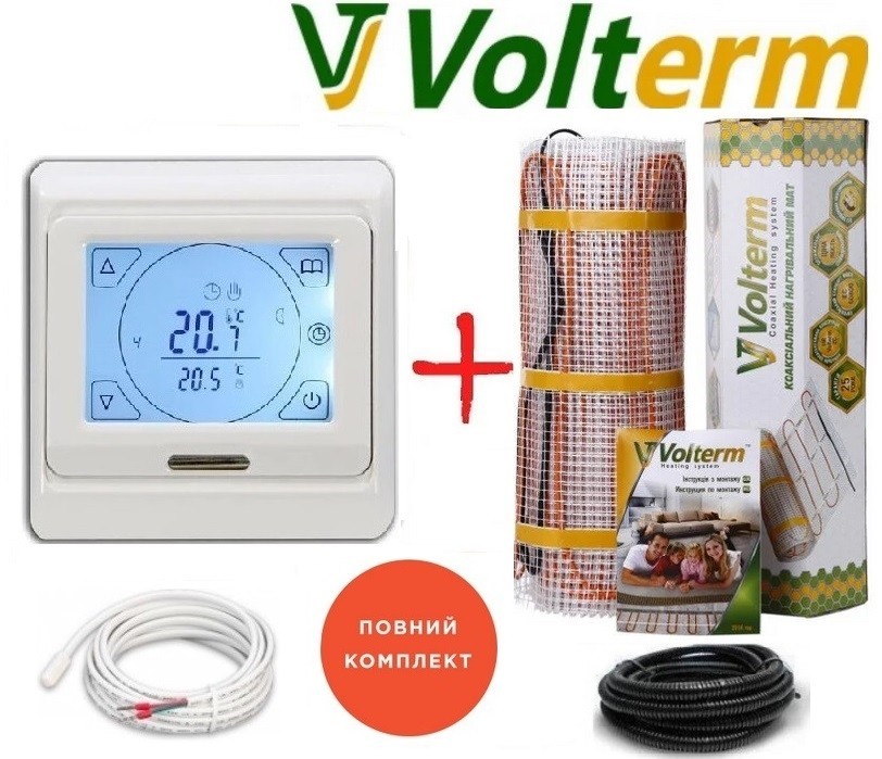 

Теплый пол Volterm Hot Mat 15,6м²/2700Вт/ 180Вт/м² двухжильный нагревательный мат под плитку с сенсорным программируемым терморегулятором E91