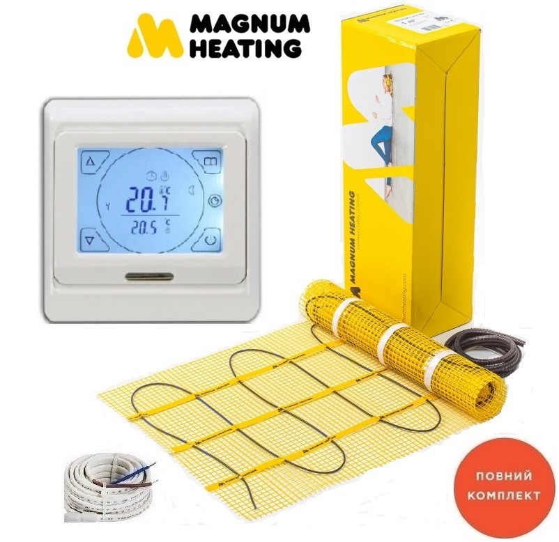 

Теплый пол Magnum 3,0м²/ 450Ват/ 150Вт/м² двухжильный нагревательный мат под плитку с сенсорным программируемым терморегулятором E 91