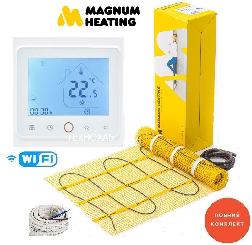 

Теплый пол Magnum 8,0м²/ 1200Ват/ 150Вт/м² двухжильный кабельный мат под плитку с сенсорным программируемым терморегулятором TWE02 Wi-Fi