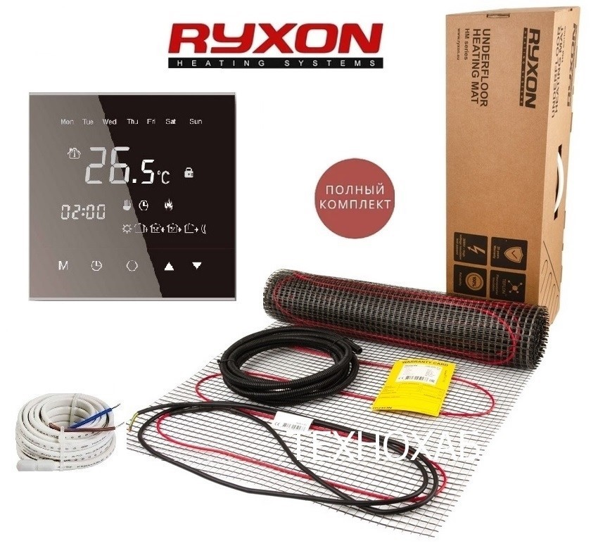 

Теплый пол RYXON HM/0,5м² /100Ват/ 200Вт/м² двухжильный нагревательный мат с сенсорным программируемым терморегулятором WarmLife черного цвета