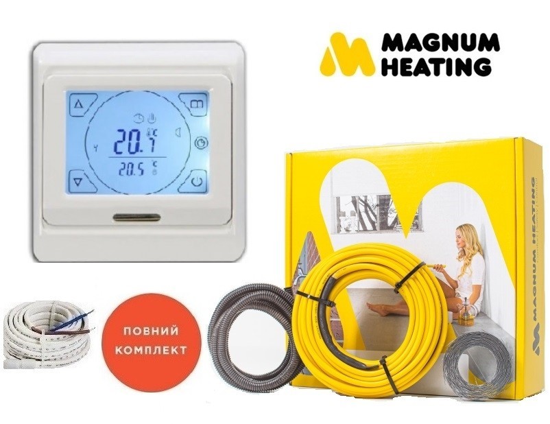 

Теплый пол Magnum 12,4м²-15,4м²/2100Вт (123,5м) двухжильный нагревательный кабель 17Вт/м с сенсорным программируемым терморегулятором E 91