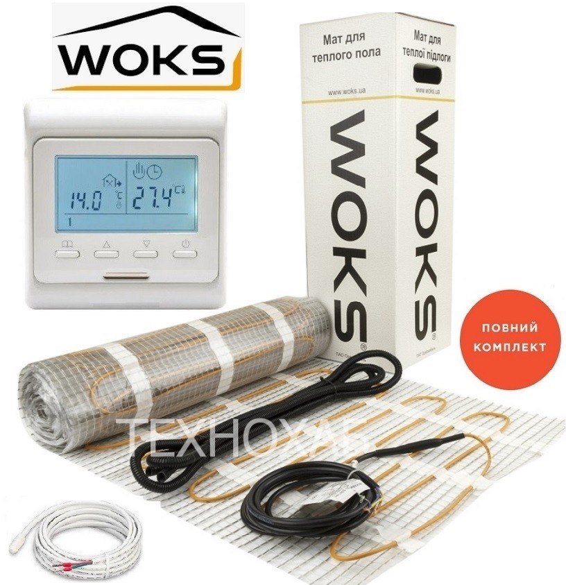 

Теплый пол WoksMat 2,5м²/400Ват/ 160Вт/м² двухжильный кабельный мат под плитку с программируемым терморегулятором E 51