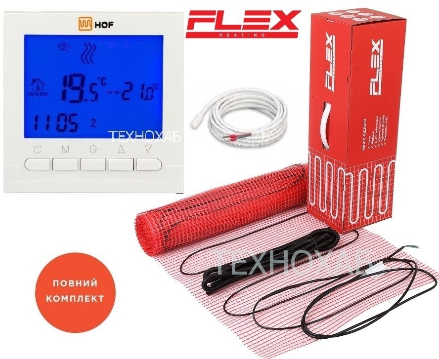 

Теплый пол Flex EHM 1,5м²/262,5Вт/ 175Вт/м² двухжильный кабельный мат под плитку с программируемым терморегулятором HOF pro