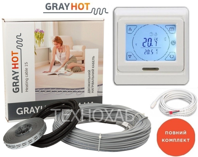 

Теплый пол Grayhot 0,5м²-0,8м² 92Вт (6м) нагревательный кабель под плитку с сенсорным программируемым терморегулятором E 91