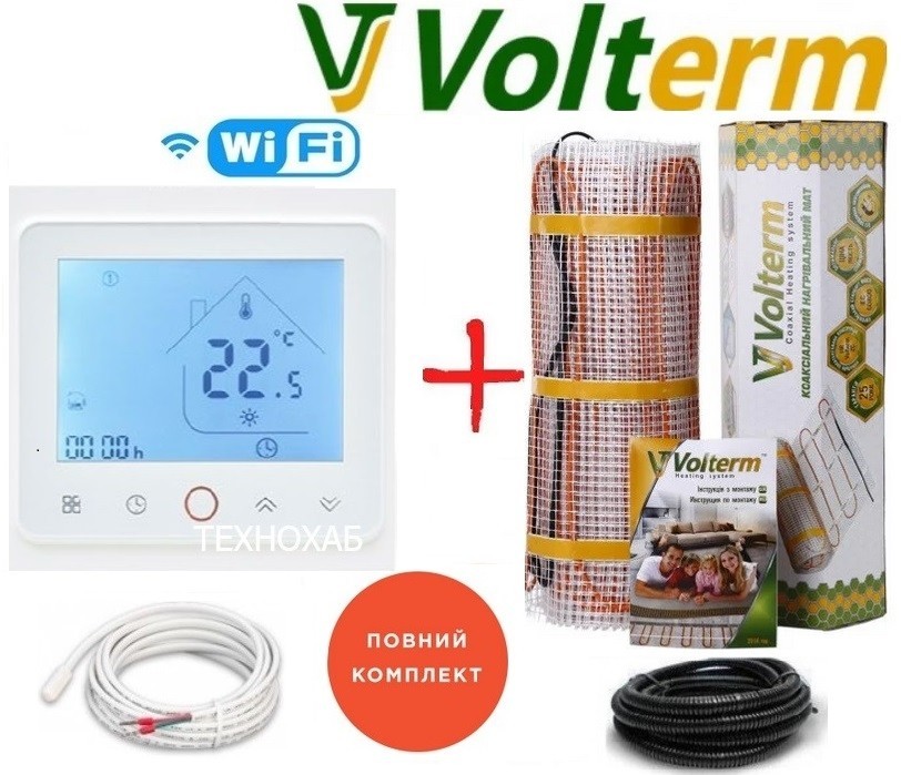 

Теплый пол Volterm Hot Mat 12,0м²/2050Вт/ 180Вт/м² двухжильный кабельный мат под плитку с сенсорным программируемым терморегулятором TWE02 Wi-Fi