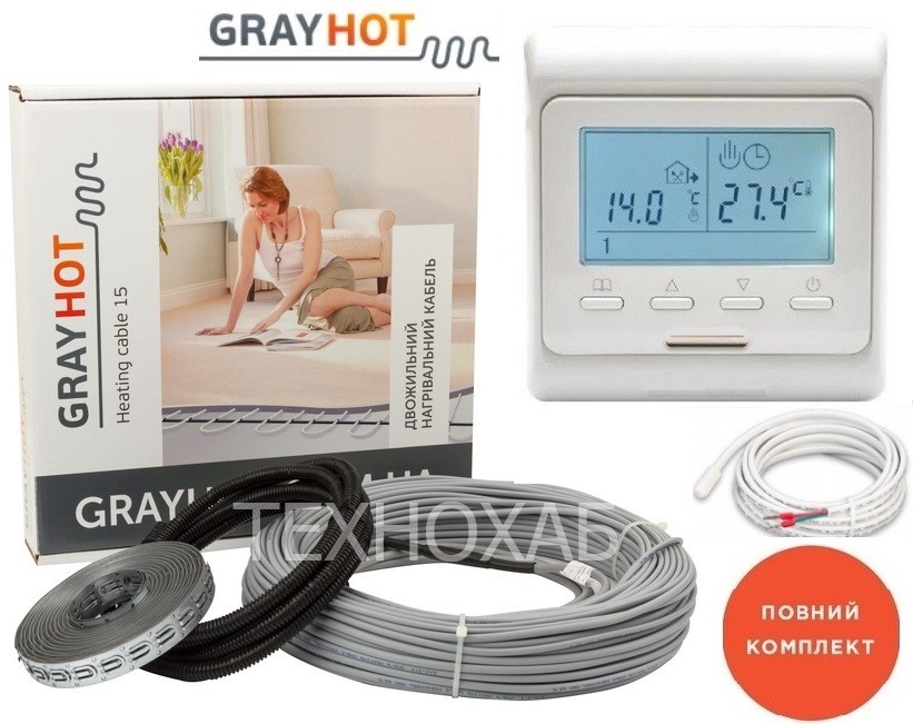 

Теплый пол Grayhot 1,0м²-1,6м² 186Вт (13м) нагревательный кабель под плитку с сенсорным программируемым терморегулятором E 51