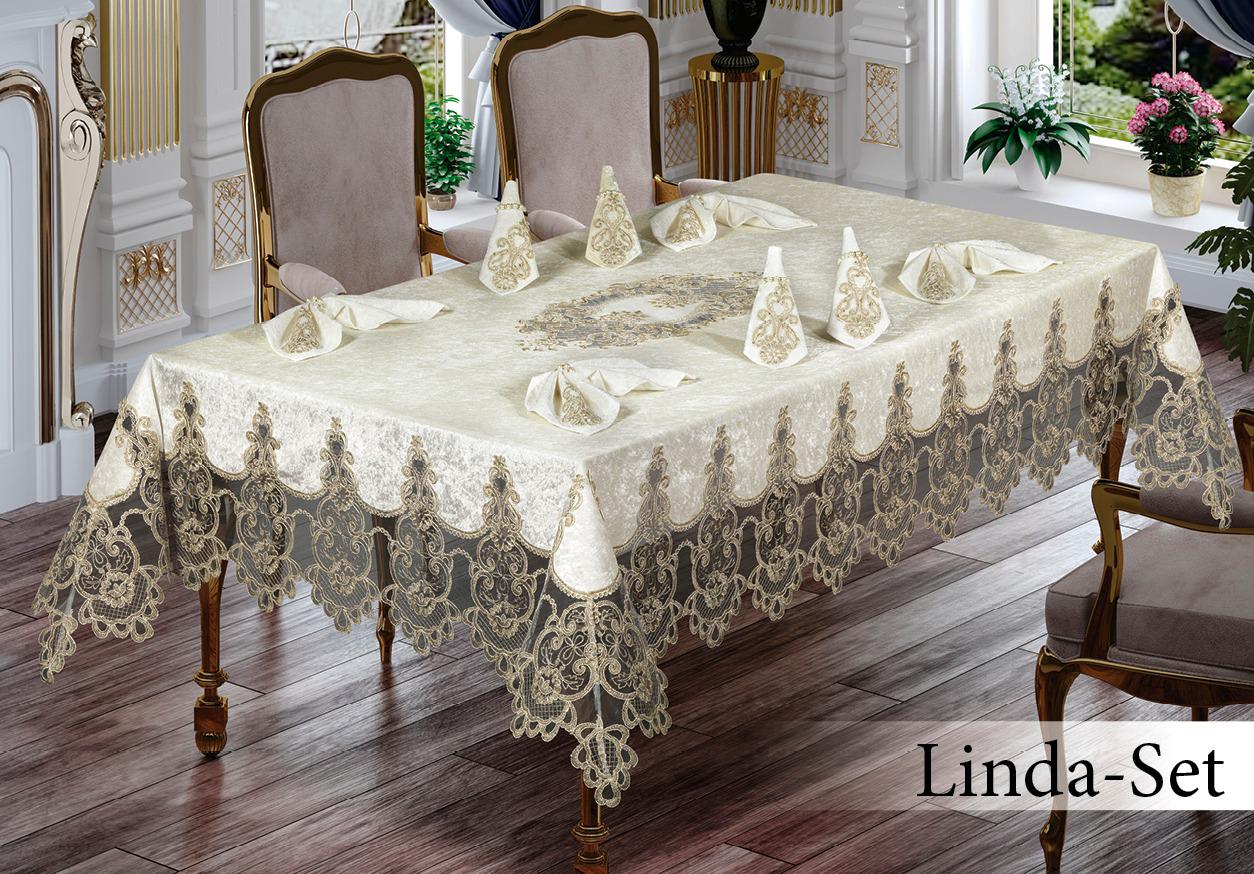 

Велюрова скатертина з мереживом Maison 160×220 см + 8 серветок 35х35см Linda Set Maison k-33018