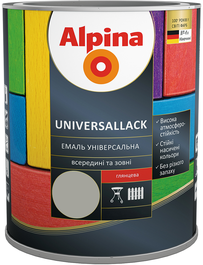 

Комплект 1 + 1 Alpina UNIVERSALLACK глянцевая 2.5 л Серый (948201019)