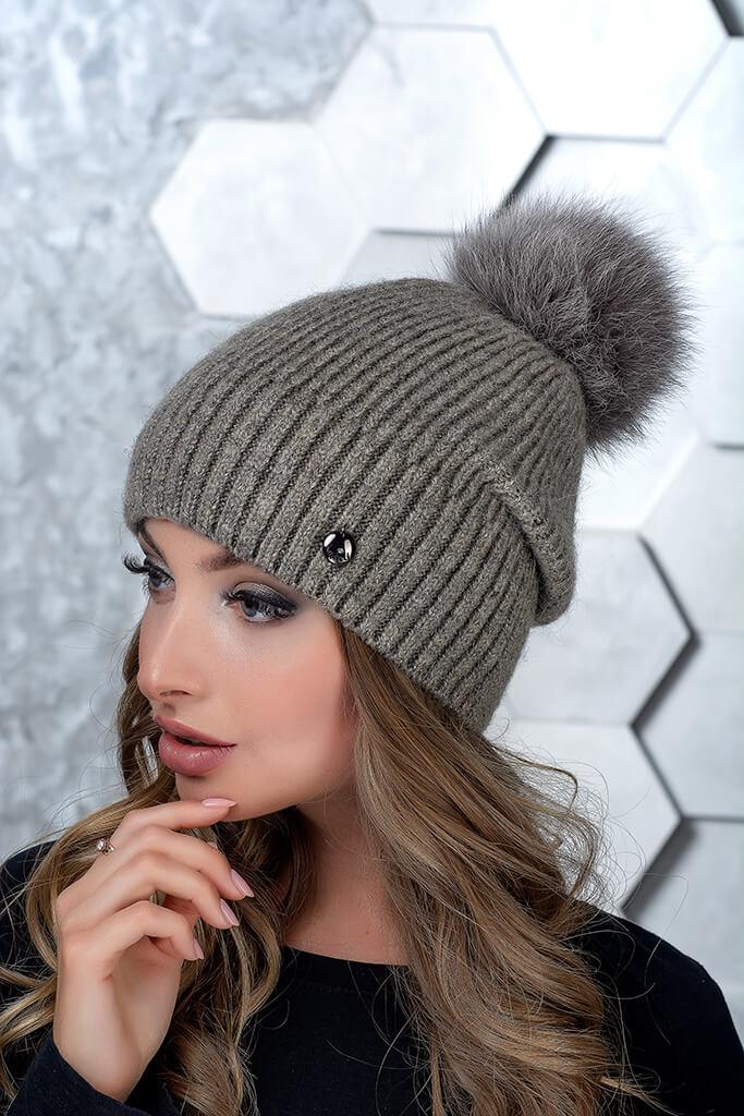 

Шапка женская с помпоном Flirt Александрия One Size бежевая