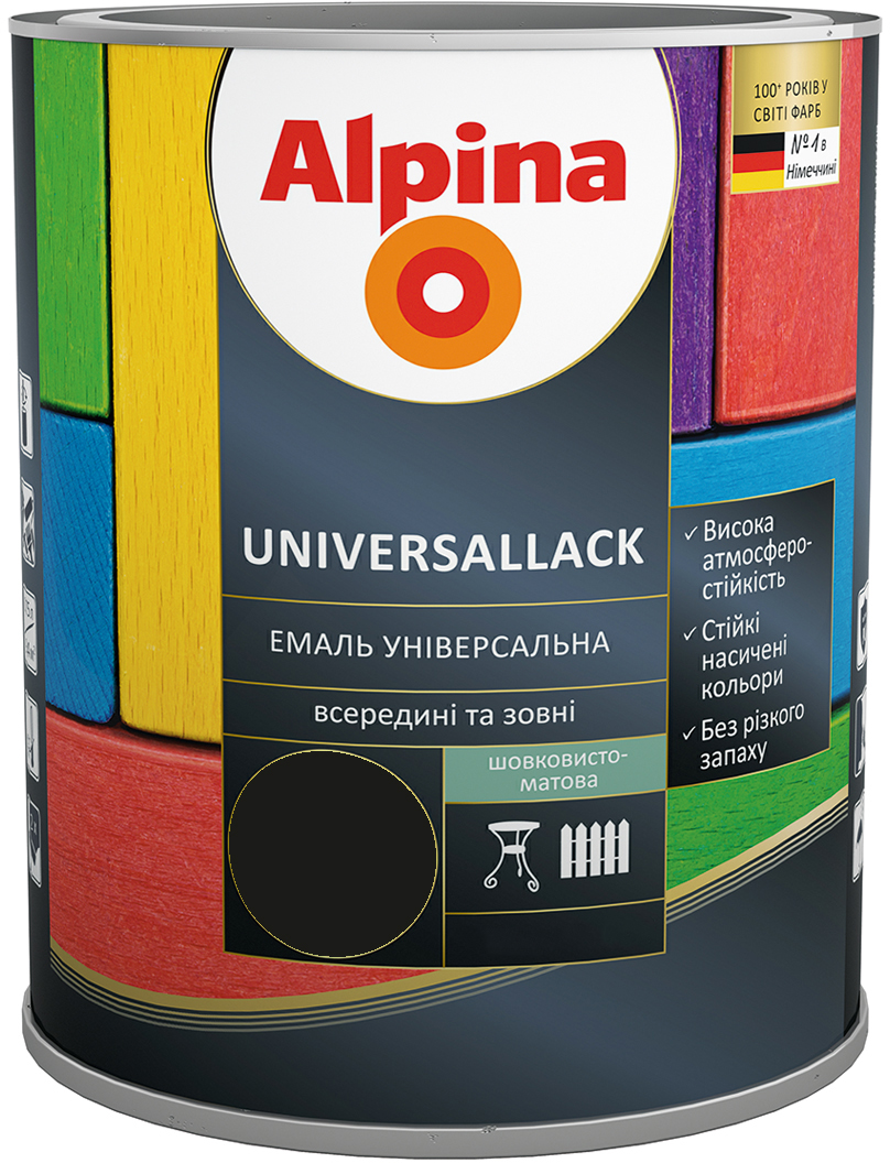 

Комплект 1 + 1 Alpina UNIVERSALLACK шелковисто-матовая 2.5 л Черный (948201037)