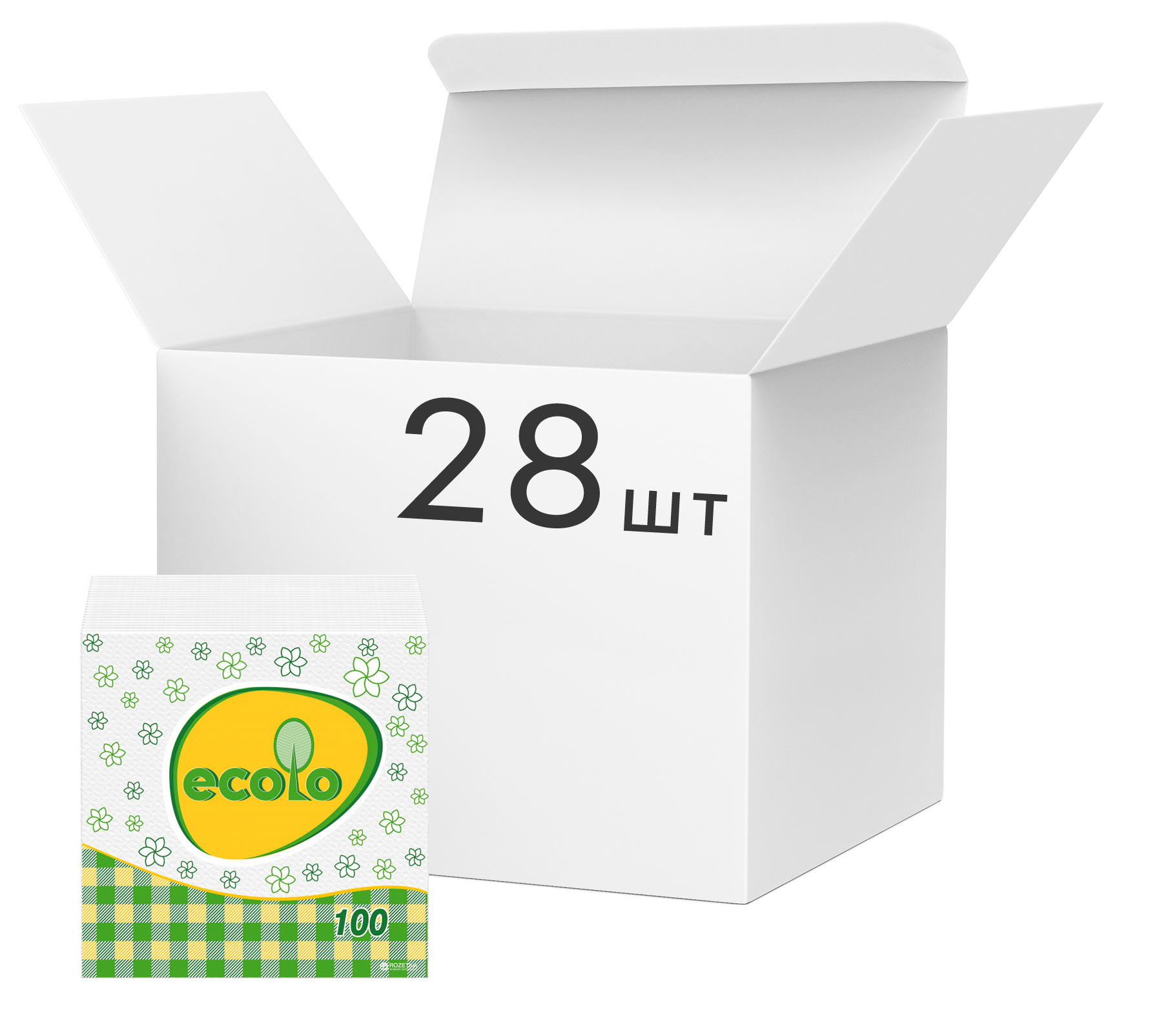 

Упаковка салфеток сервировочных Ecolo 1 слой 24х24 см 100 шт Белые 28 пачек