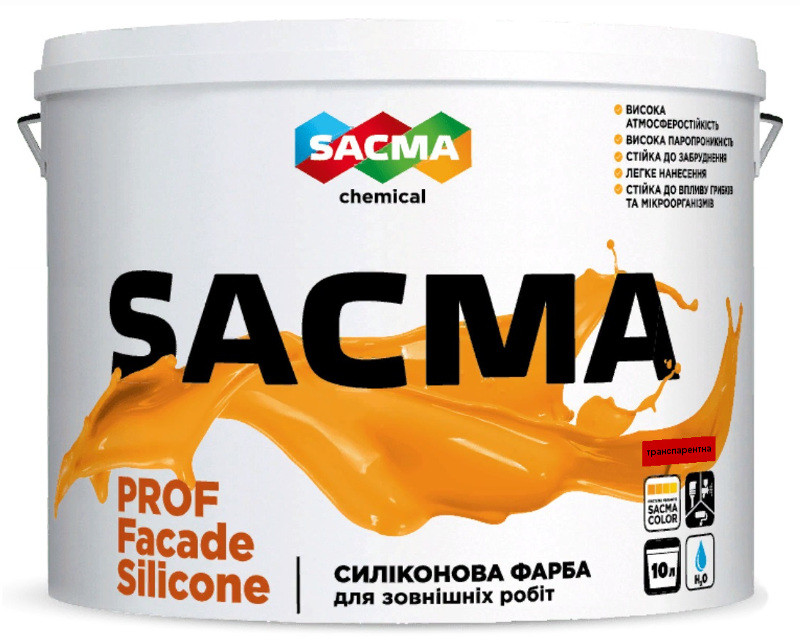

Краска силиконовая SACMA PROF FAÇADE SILICONE фасадная транспарентная 10л