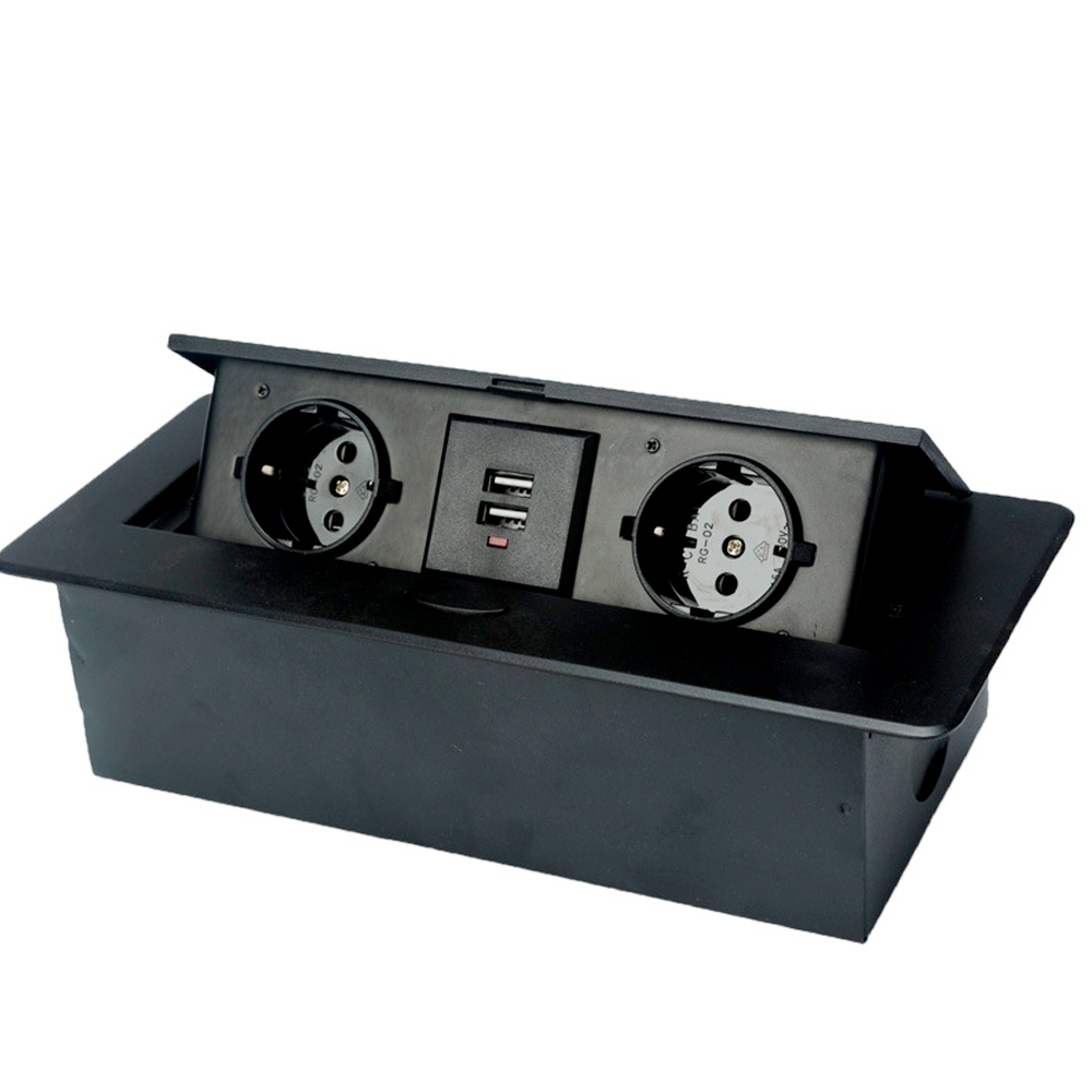 

Розетка напольная выдвижная с заземлением J29L, две розетки + 2*USB, Input: AC 100-250V 16A, Black Voltronic