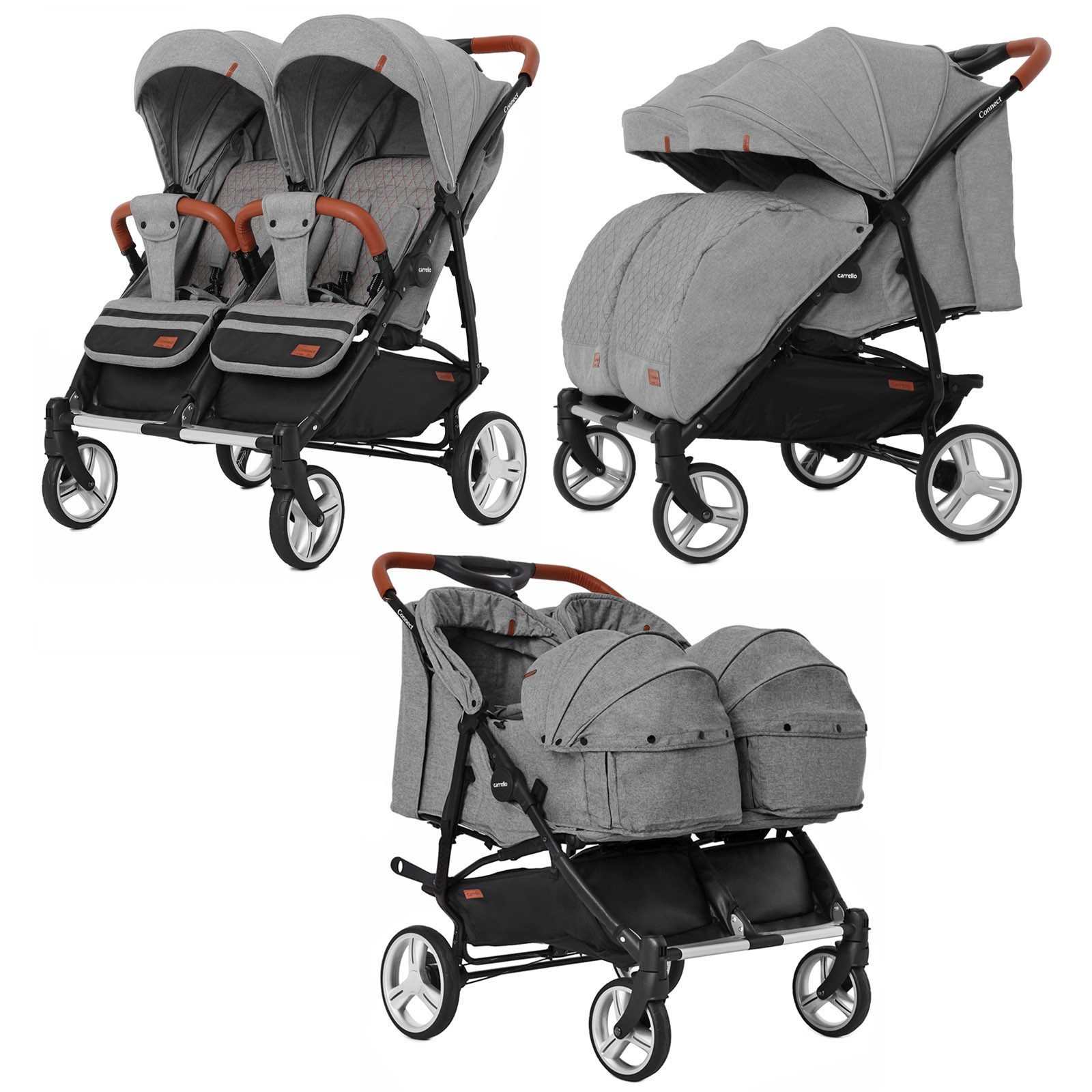 

Коляска прогулочная CARRELLO Connect CRL-5502/1 для двойни, c переноской Ink Gray