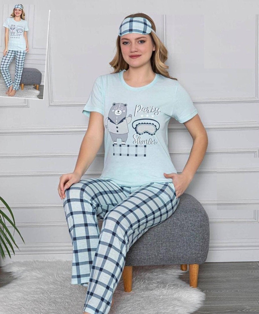 

Женская пижама (футболка + брюки) в ткани хлопок Party Slumber  Голубая, Женская пижама (футболка + брюки) в ткани хлопок Party Slumber S Голубая