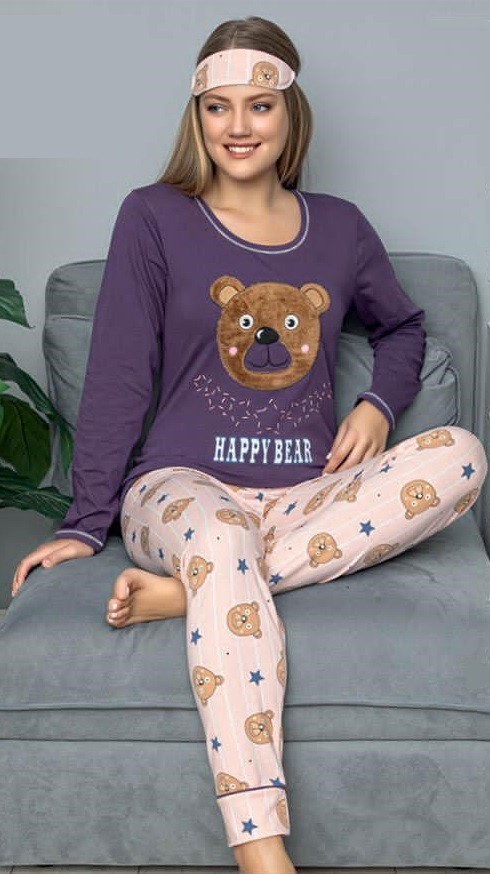 

Женская пижама (кофта + брюки) в ткани хлопок Happy Bear S Сиренево-розовая