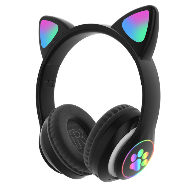 

﻿Беспроводные детские MP3 Наушники с кошачьими Ушками с подсветкой Cat Ear 28003 Чёрные