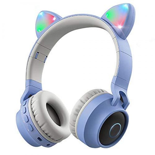 

Беспроводные детские Наушники с подсветкой с Ушками Cat Ear 28012 Голубые