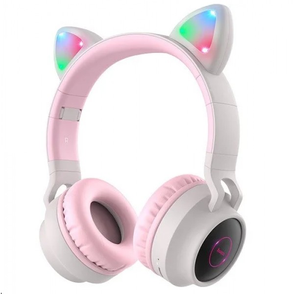 

Беспроводные детские Наушники с подсветкой с Ушками Cat Ear 28013 Серо-Розовые