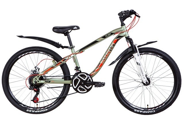 

Велосипед ST 24 Discovery FLINT AM Vbr13 хаки с красным (м) с крылом Pl 2021