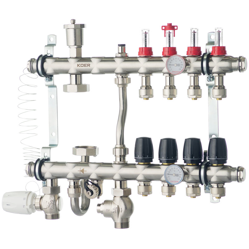 

Коллектор со встроенным смесительным узлом KOER KR.S1012-4 1"х4 SUS304 и евроконусами 3/4-16 (KR2937) (ST701657)