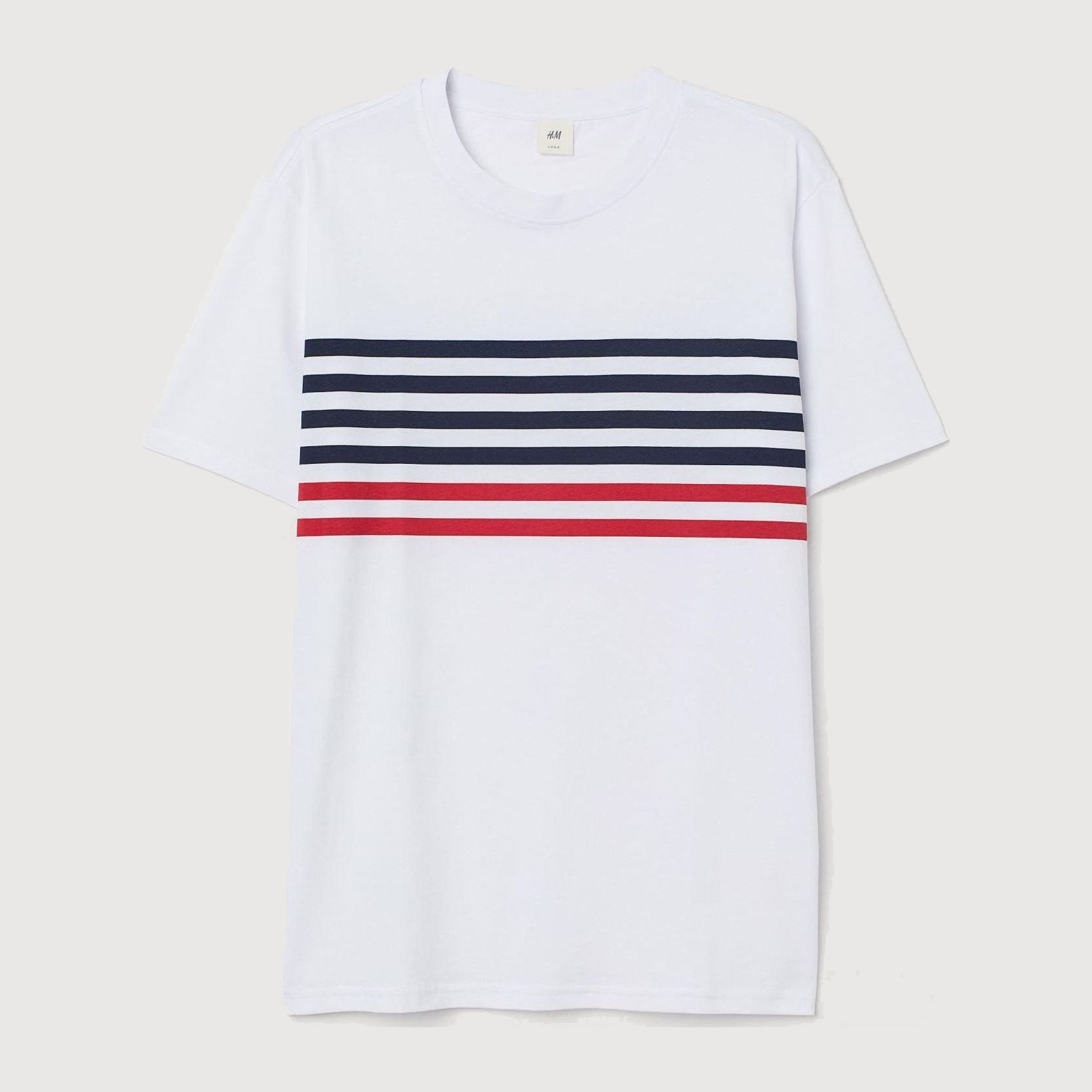 

Футболка H&M 7791560-AAFZ XL Белая в синюю полоску красная