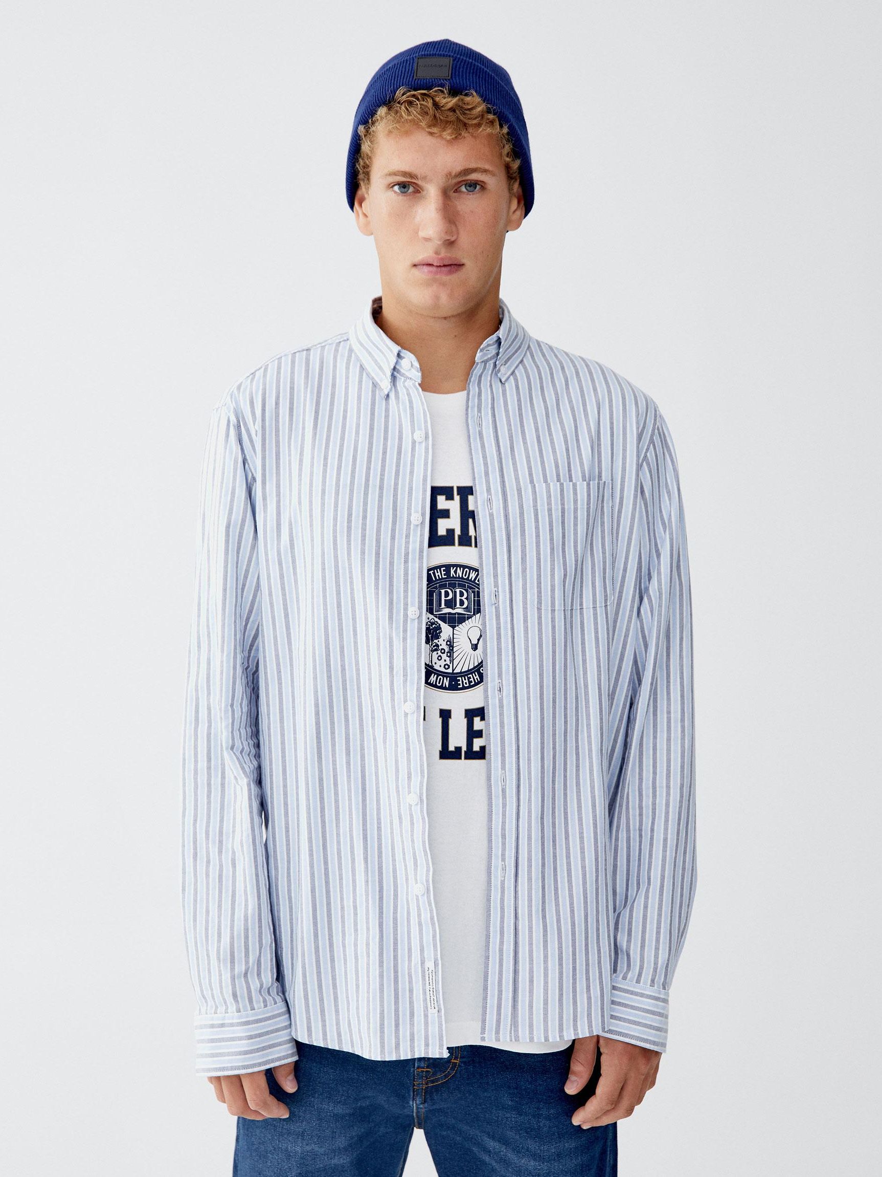 

Рубашка Pull & Bear 9471/507/400-ACLR M Белая в темно-синюю полоску голубой
