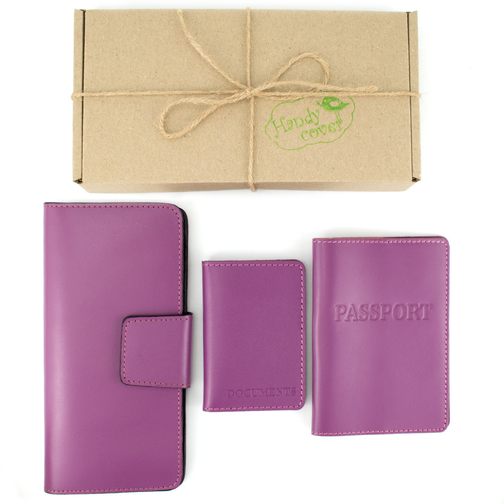 

Подарочный набор №12: обложка на паспорт + обложка на документы + кошелек (фуксия)