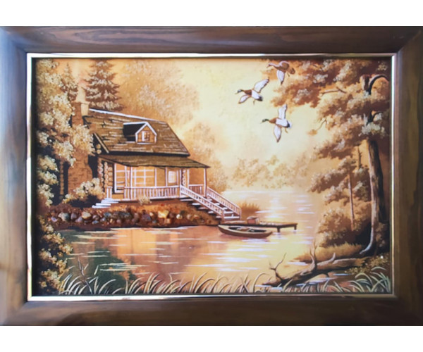 

Картина из янтаря Домик у озера, 40x60см Янтарная долина
