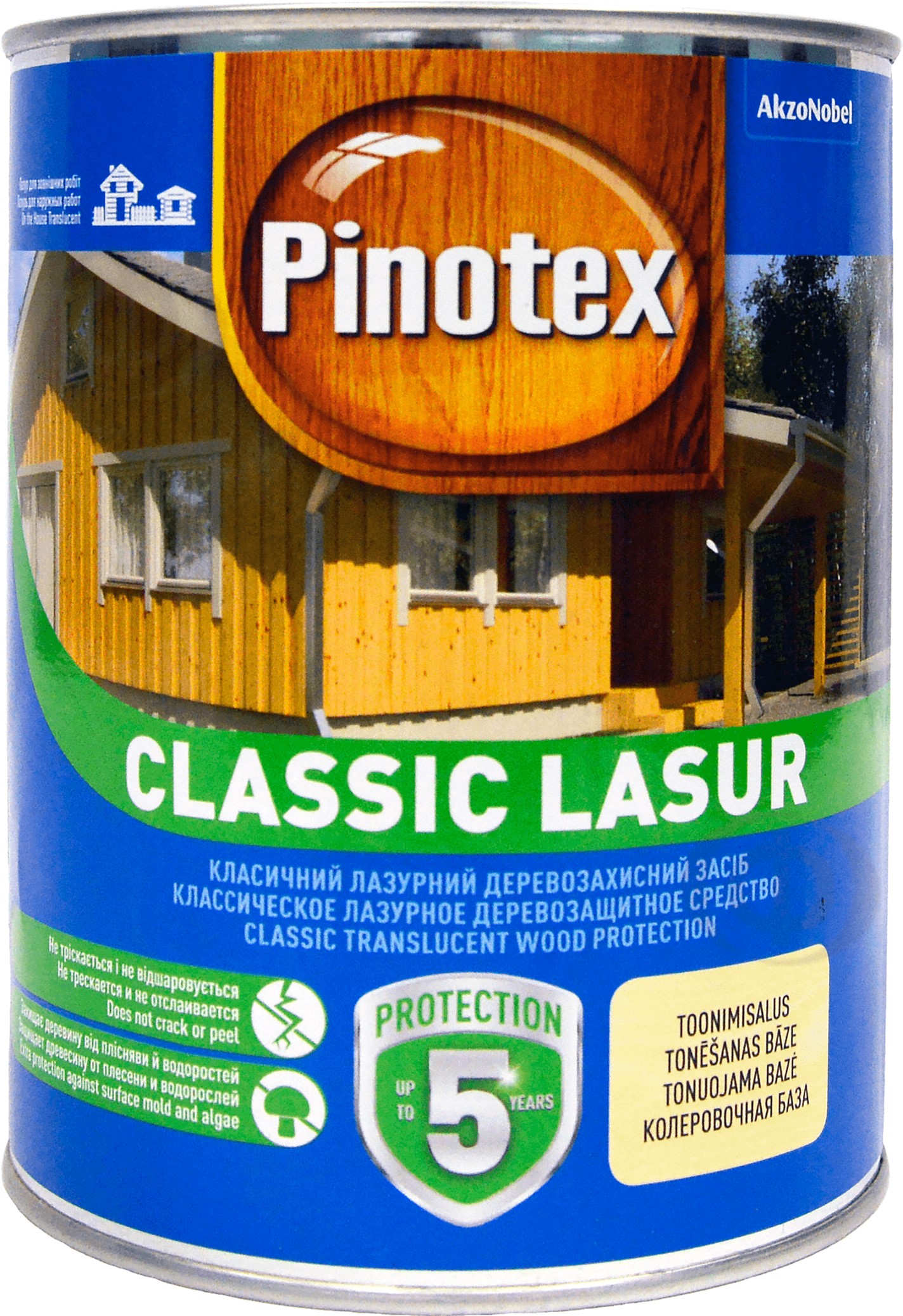 

Лазурь Pinotex Classic Lasur - матовая алкидная пропитка для дерева, лазурная, с декоративным эффектом, бесцветная, BC, 1 л (5301488)