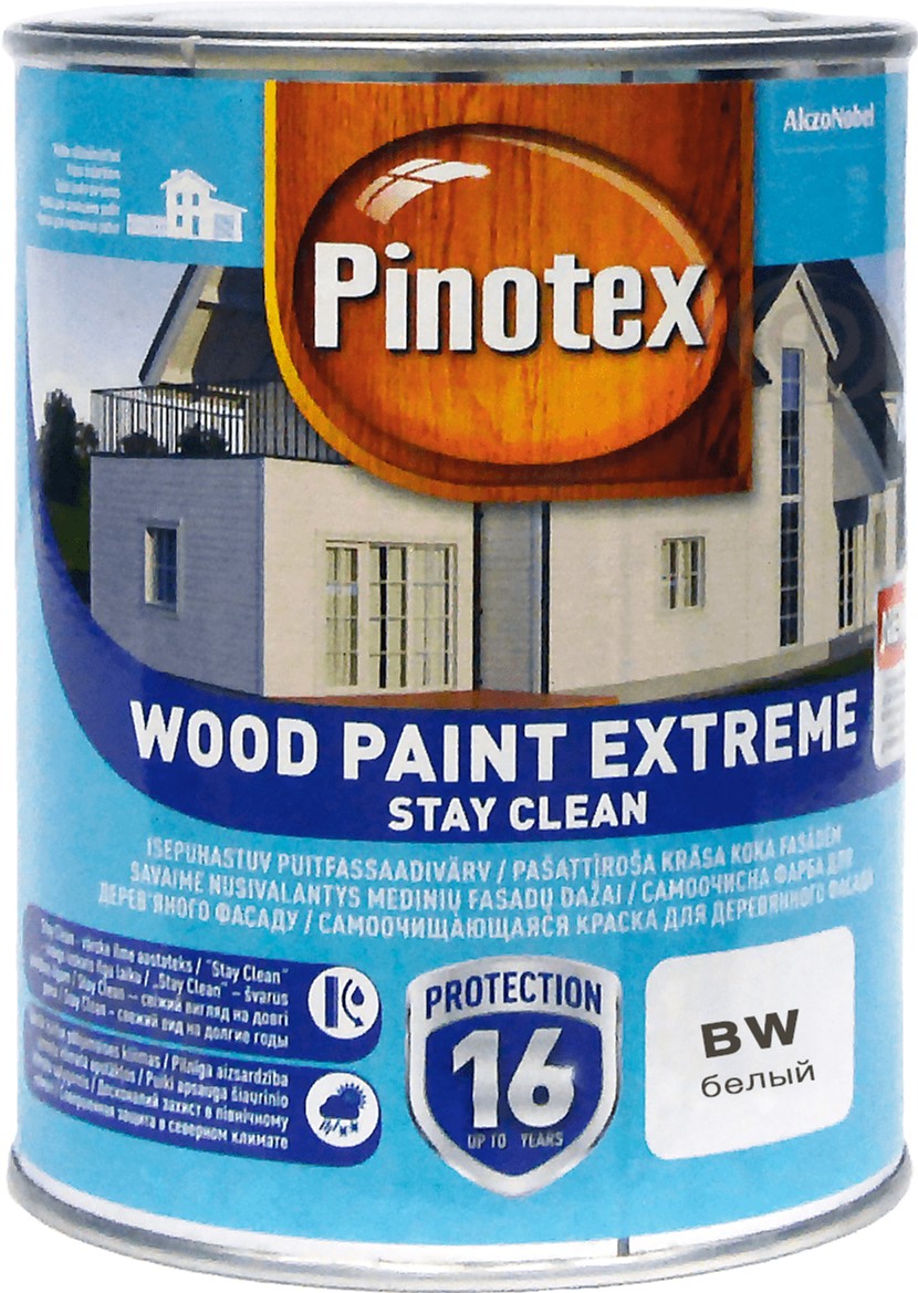 

Краска Pinotex Wood Paint Extreme - полуматовая водная краска для дерева, самоочищающаяся, белая, BW, 1 л (5309452)