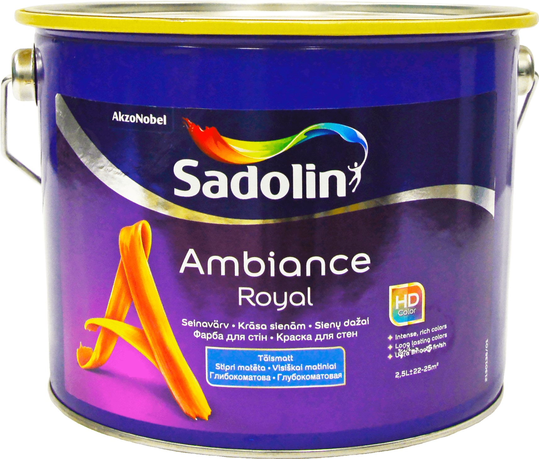 

Краска Sadolin Ambiance Royal - глубокоматовая акриловая краска для стен и потолка, белая, BW, 2.5 л (5329412)