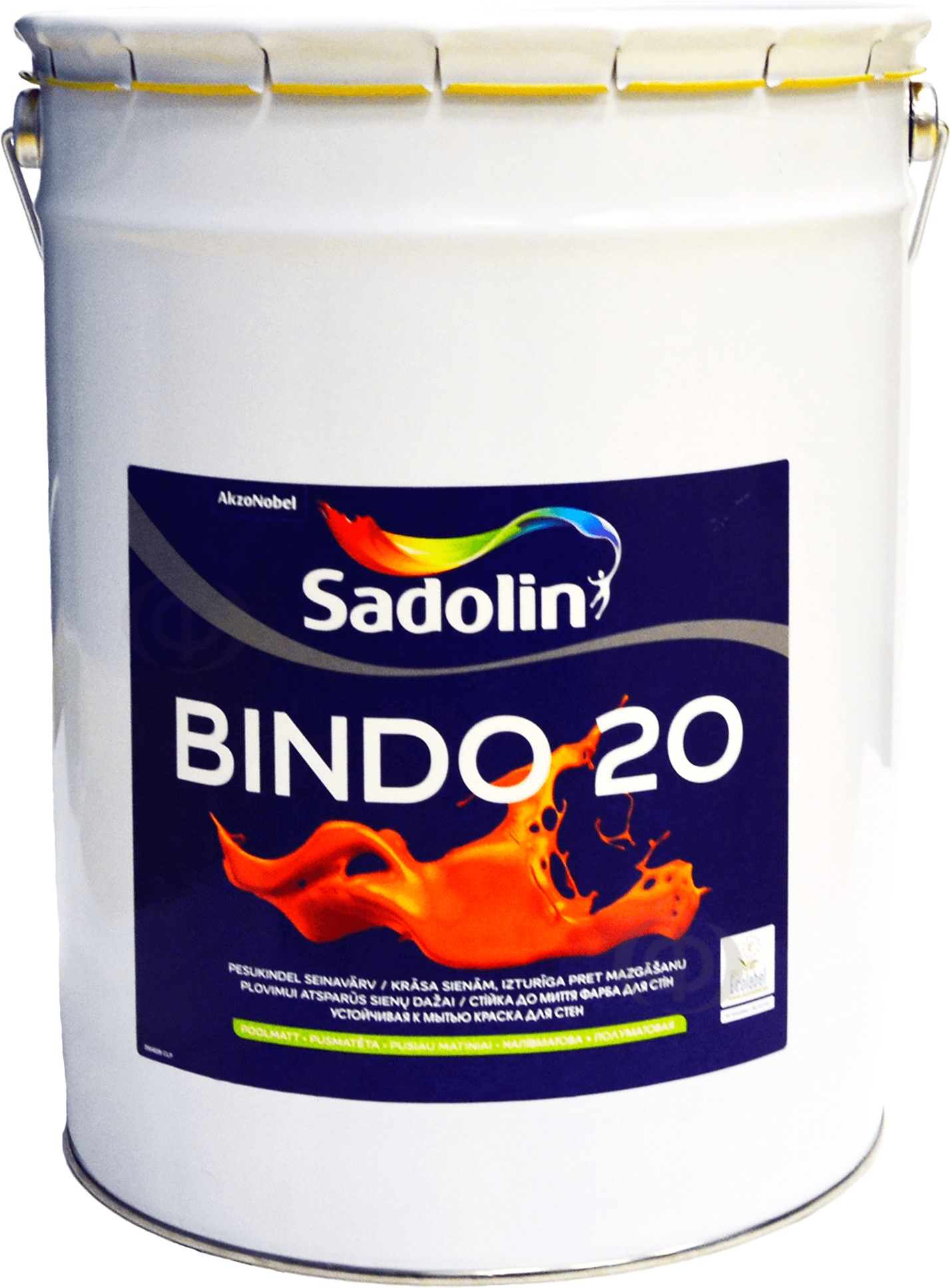 

Краска Sadolin Bindo 20 - полуматовая латексная краска для стен и потолка, белая, BW, 20 л (5072660)