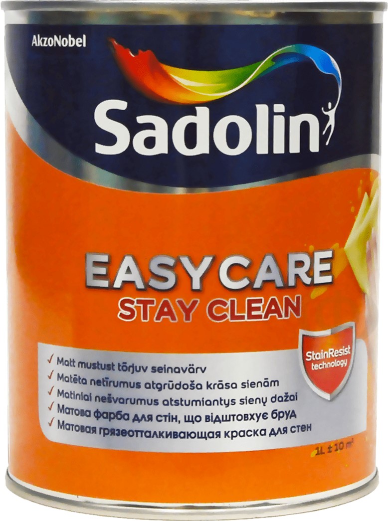 

Краска Sadolin EasyCare - матовая акриловая краска для стен и потолка, грязеотталкивающая, бесцветная, BC, 0.93 л (5324360)